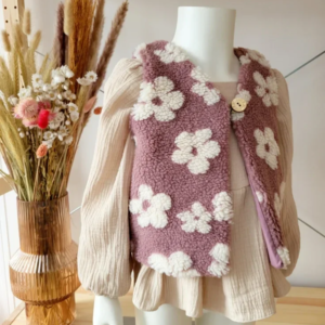 Teddy Gilet Roze Bloem